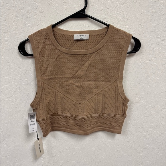 Babaton Tops - Babaton Pointelle Knit Crop Tank Top – Gold Camel – Size L – NWT